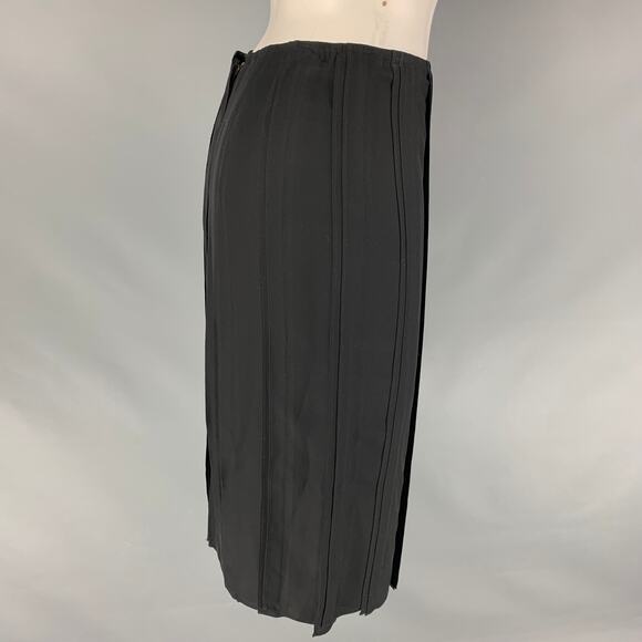 YVES SAINT LAURENT Size 4 Black Silk Pleated Pencil Skirt - Picture 2 of 6